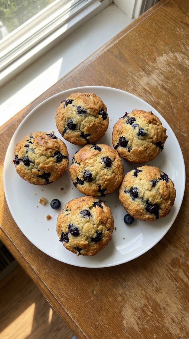 Fresh blueberry muffins with a golden top