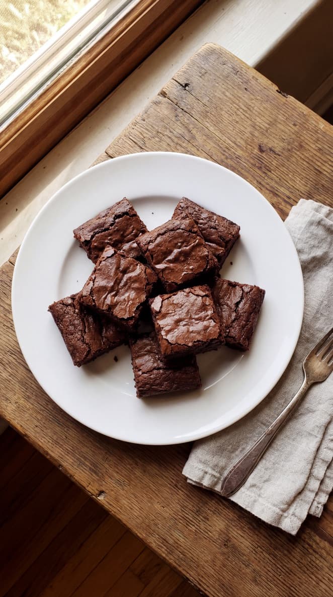 Healthy brownies stacked on a plate