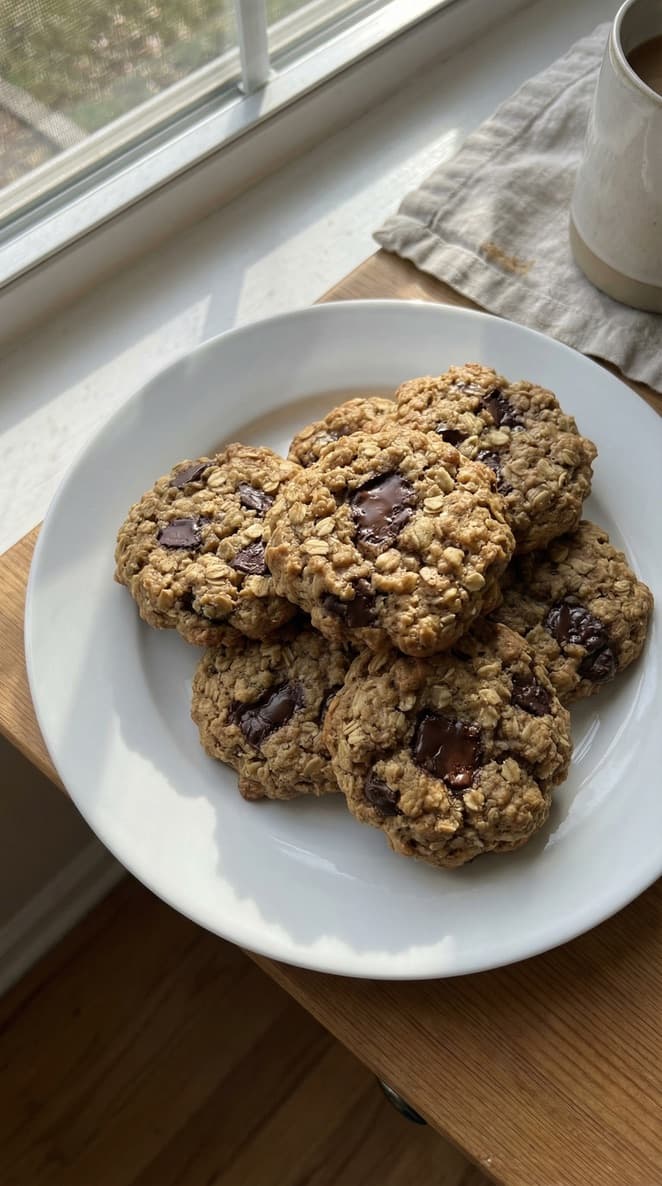 Rustic oat cookies stacked on a plate
